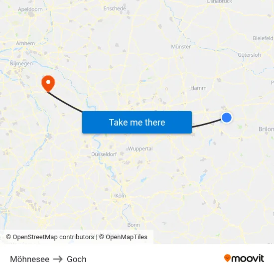 Möhnesee to Goch map