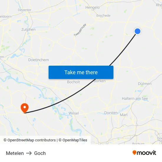 Metelen to Goch map