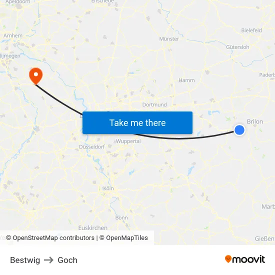 Bestwig to Goch map