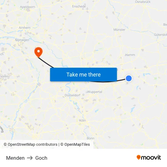 Menden to Goch map