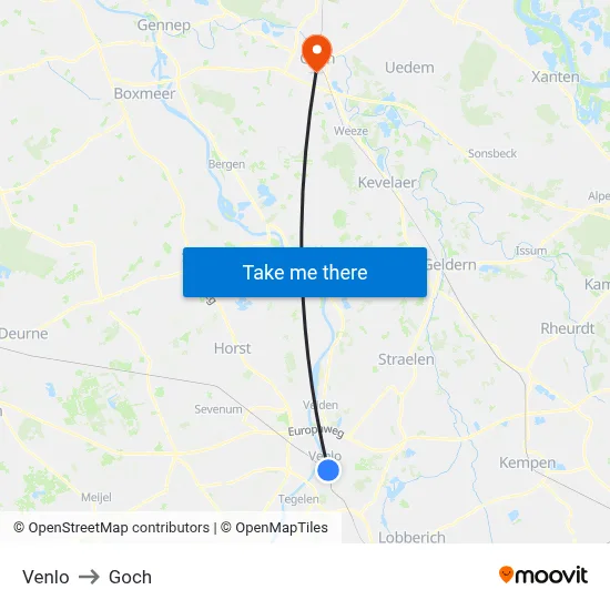 Venlo to Goch map