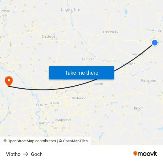 Vlotho to Goch map