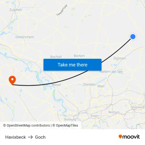 Havixbeck to Goch map