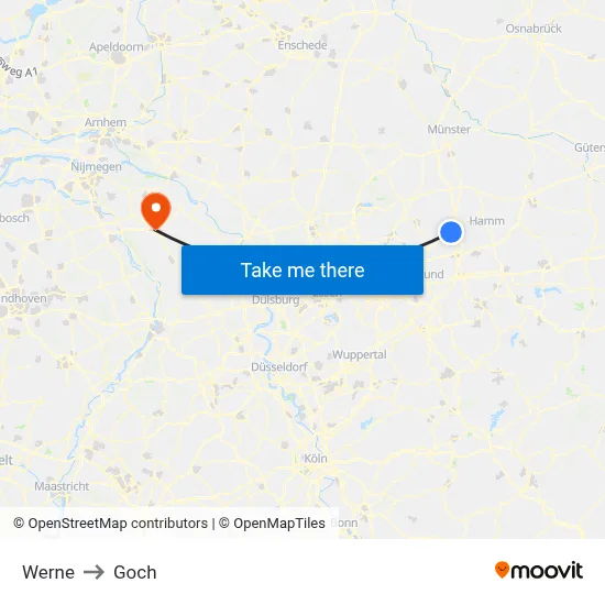 Werne to Goch map