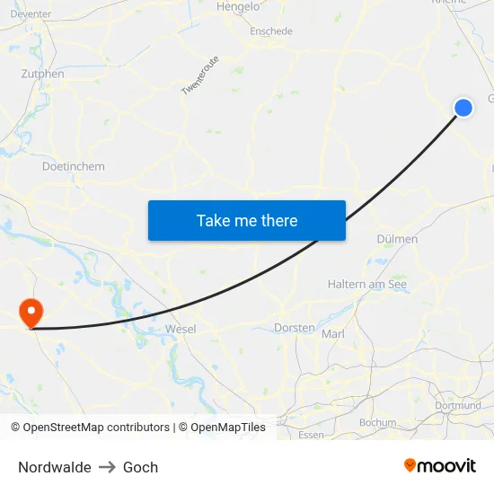 Nordwalde to Goch map