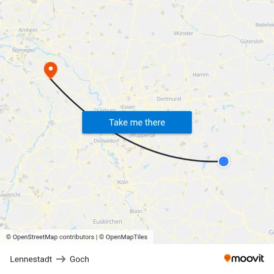 Lennestadt to Goch map