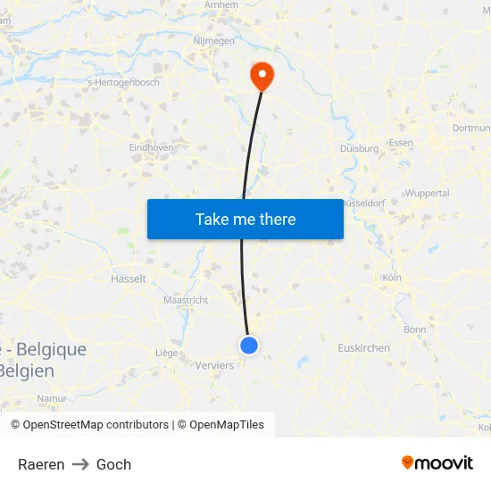 Raeren to Goch map