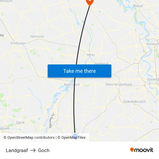 Landgraaf to Goch map