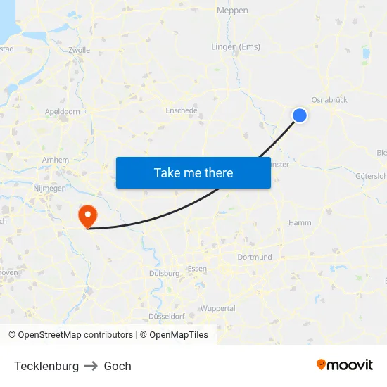 Tecklenburg to Goch map