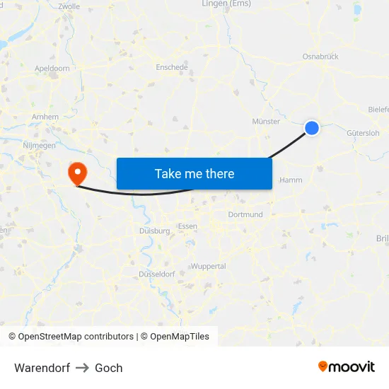 Warendorf to Goch map