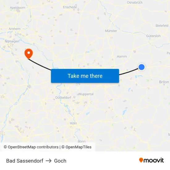 Bad Sassendorf to Goch map