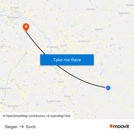 Siegen to Goch map