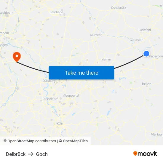 Delbrück to Goch map