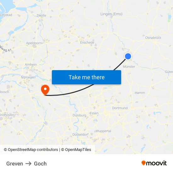 Greven to Goch map