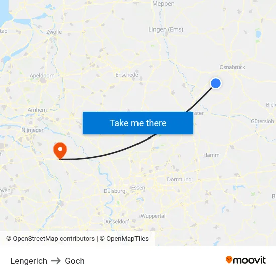 Lengerich to Goch map