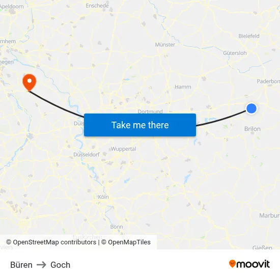 Büren to Goch map