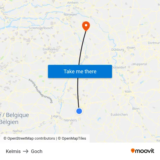 Kelmis to Goch map