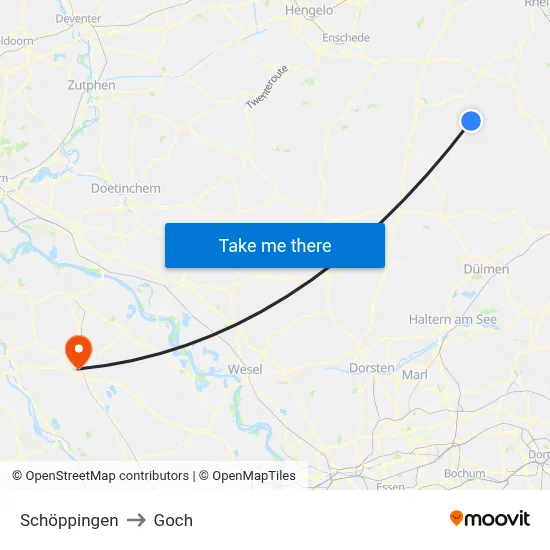 Schöppingen to Goch map