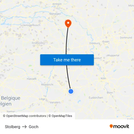 Stolberg to Goch map