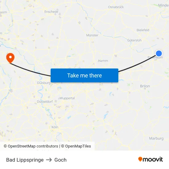 Bad Lippspringe to Goch map