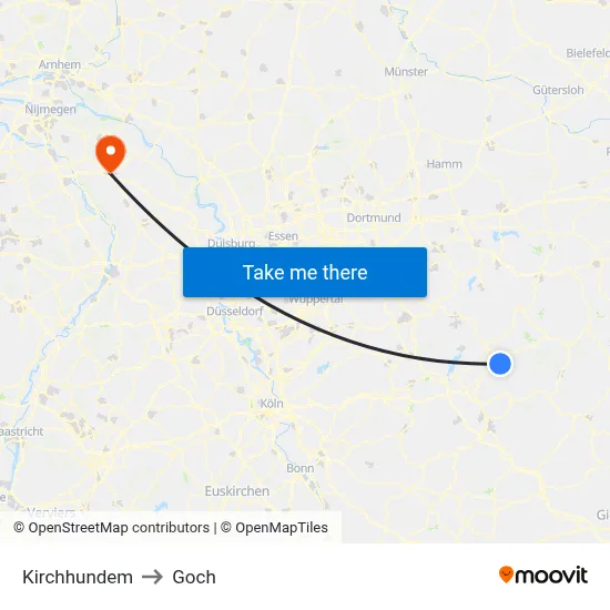 Kirchhundem to Goch map