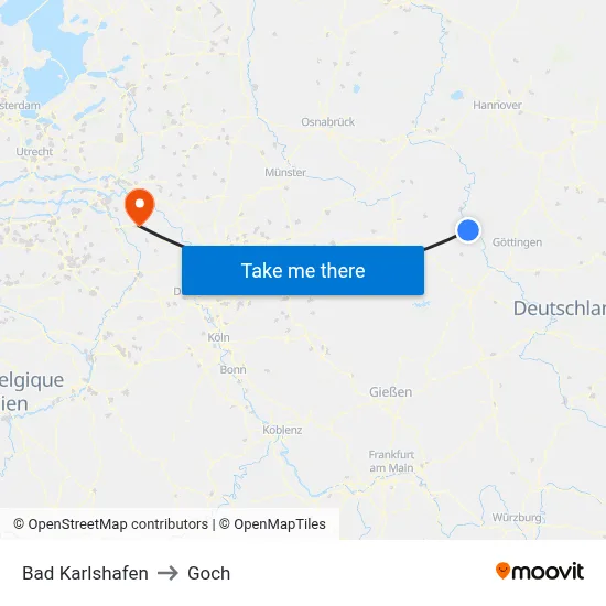 Bad Karlshafen to Goch map