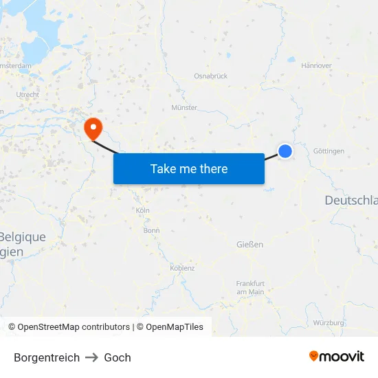 Borgentreich to Goch map