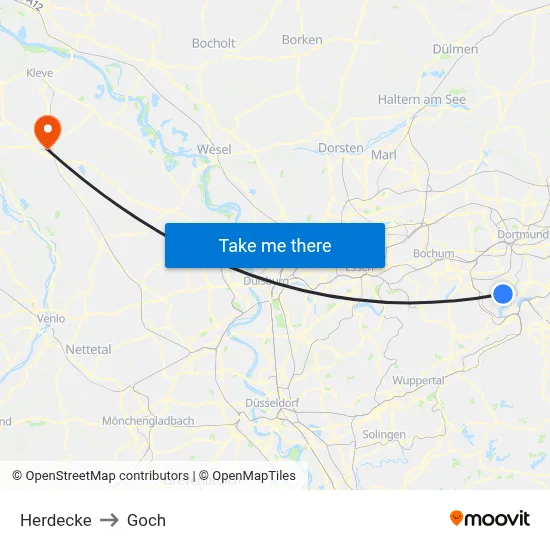 Herdecke to Goch map