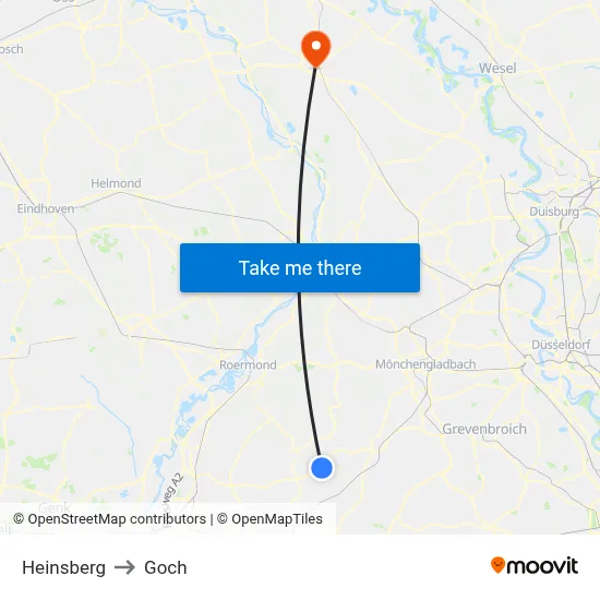 Heinsberg to Goch map