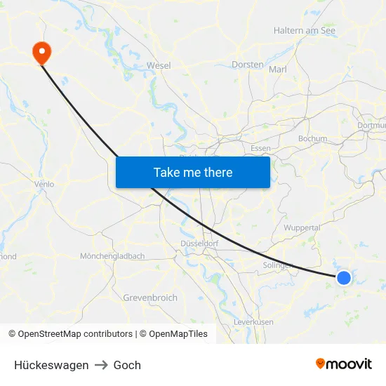 Hückeswagen to Goch map