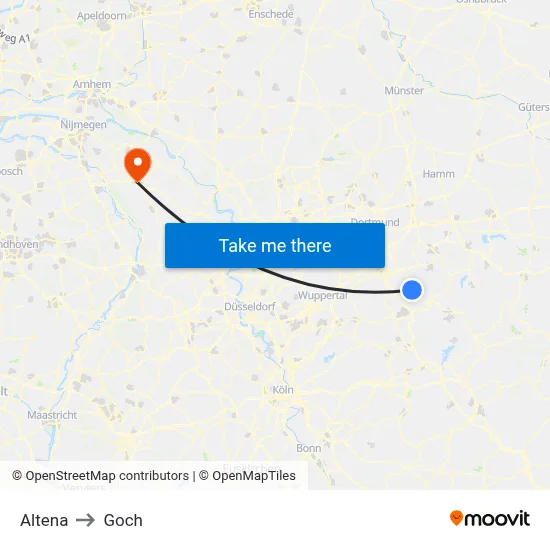 Altena to Goch map