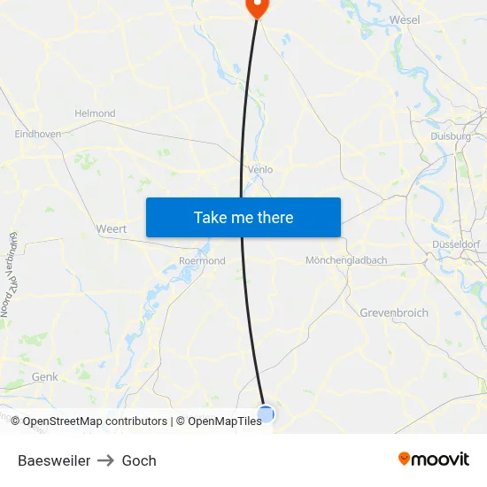 Baesweiler to Goch map