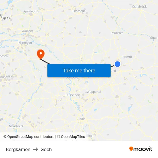 Bergkamen to Goch map