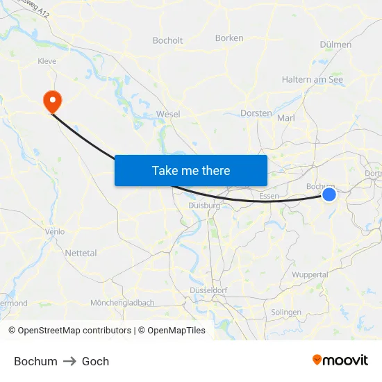 Bochum to Goch map