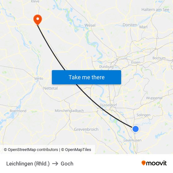 Leichlingen (Rhld.) to Goch map