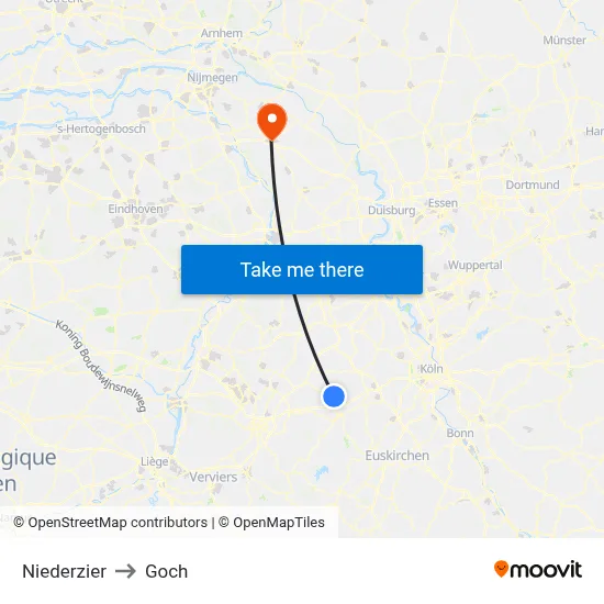 Niederzier to Goch map