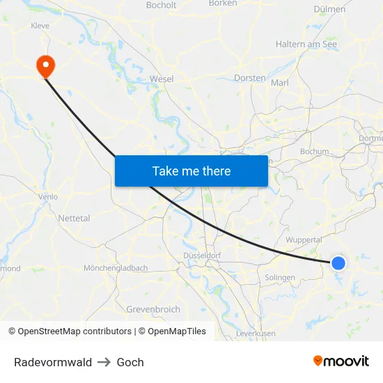 Radevormwald to Goch map