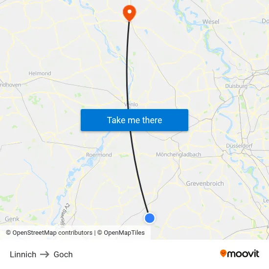 Linnich to Goch map