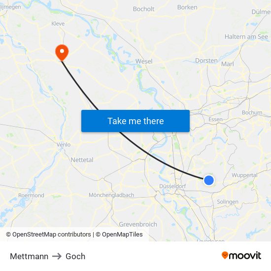 Mettmann to Goch map