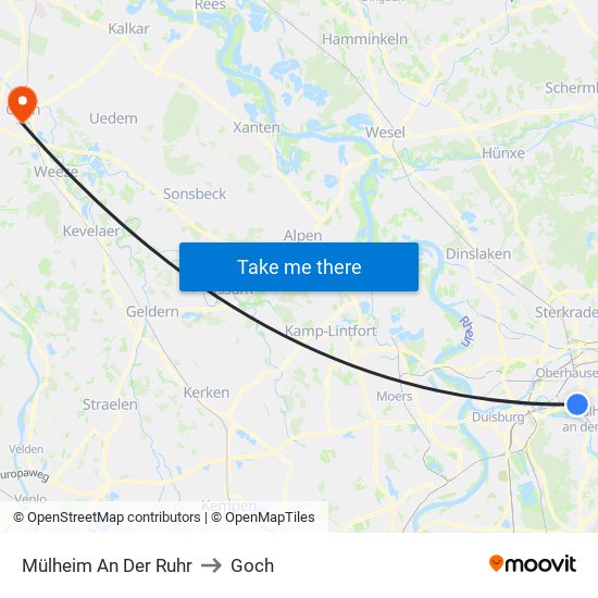 Mülheim An Der Ruhr to Goch map
