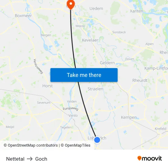 Nettetal to Goch map