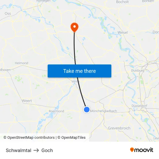 Schwalmtal to Goch map