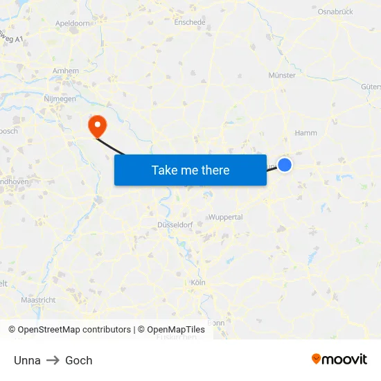 Unna to Goch map