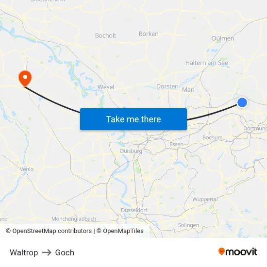 Waltrop to Goch map