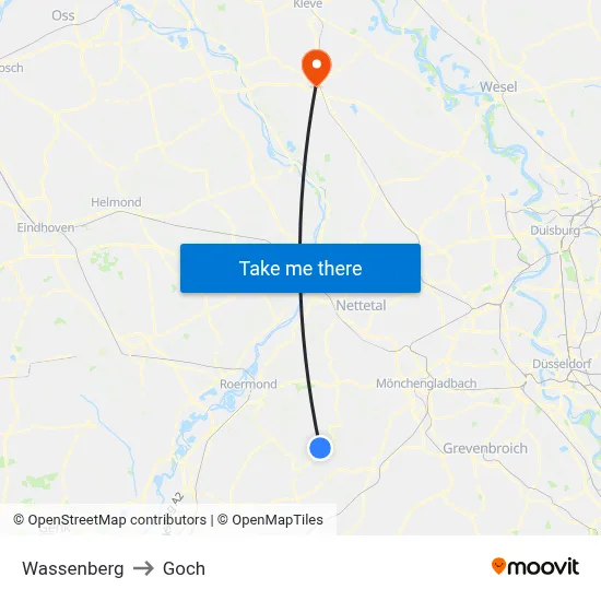 Wassenberg to Goch map