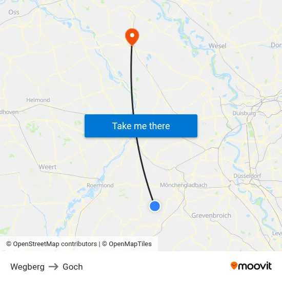 Wegberg to Goch map
