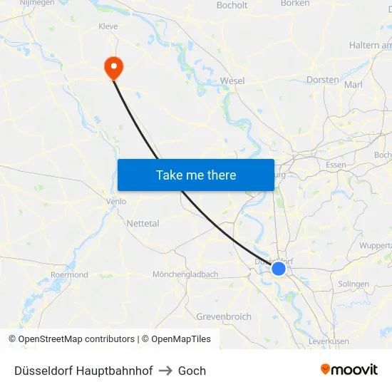 Düsseldorf Hauptbahnhof to Goch map