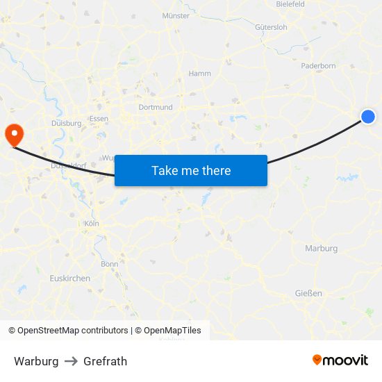 Warburg to Grefrath map