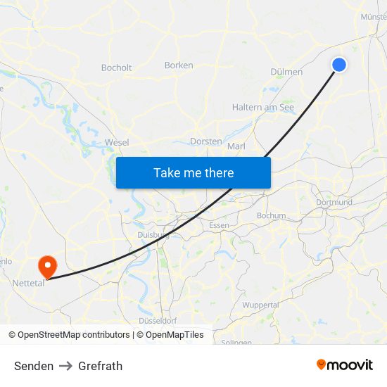 Senden to Grefrath map