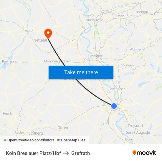 Köln Breslauer Platz/Hbf to Grefrath map